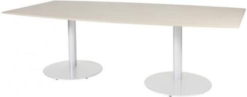 Schaffenburg T lines 240x120cm tonvormige vergadertafel op vaste hoogte(74cm)met lindberg eiken 20mm blad en witte(RAL9010)trompetvoeten