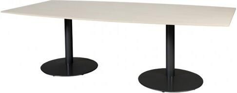 Schaffenburg T lines 240x120cm tonvormige vergadertafel op vaste hoogte(74cm)met lindberg eiken 20mm blad en zwarte(RAL9011)trompetvoeten