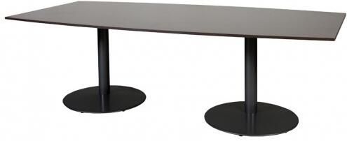 Schaffenburg T lines 240x120cm tonvormige vergadertafel op vaste hoogte(74cm)met wenge donker 20mm blad en zwarte(RAL9011)trompetvoeten