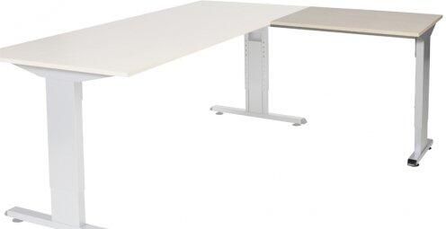 Schaffenburg T-lines aanbouwtafel hoogte instelbaar (61-90cm) met 80x60cm lindberg eiken 20mm blad en aluminium (RAL9006) t-poot frame met rechte tenen