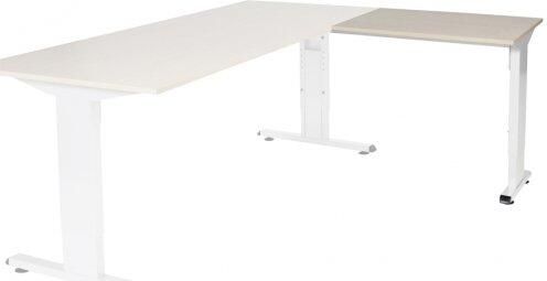 Schaffenburg T-lines aanbouwtafel hoogte instelbaar (61-90cm) met 80x60cm lindberg eiken 20mm blad en wit (RAL9010) t-poot frame met rechte tenen