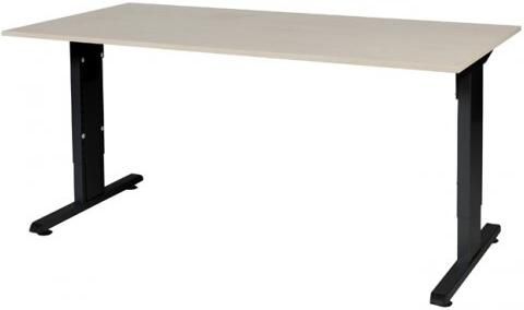 Schaffenburg T-lines bureau hoogte instelbaar (61-90cm) met 160x80cm lindberg eiken 20mm blad en zwart (RAL9011) t-poot frame met rechte tenen