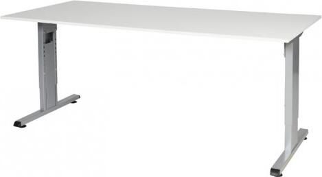 Schaffenburg T-lines bureau hoogte instelbaar (61-90cm) met 180x80cm licht grijs 20mm blad en aluminium (RAL9006) t-poot frame met rechte tenen