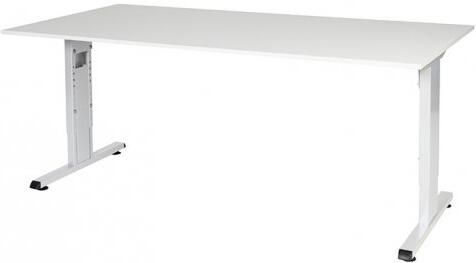 Schaffenburg T-lines bureau hoogte instelbaar (61-90cm) met 180x90cm licht grijs 20mm blad en wit (RAL9010) t-poot frame met rechte tenen