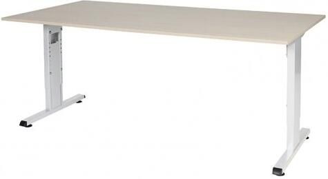 Schaffenburg T-lines bureau hoogte instelbaar (61-90cm) met 180x90cm lindberg eiken 20mm blad en wit (RAL9010) t-poot frame met rechte tenen