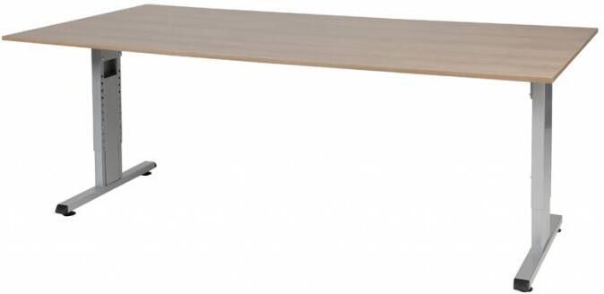 Schaffenburg T-lines bureau hoogte instelbaar (61-90cm) met 200x100cm lindberg eiken 20mm blad en aluminium (RAL9006) t-poot frame met rechte tenen
