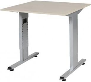 Schaffenburg T-lines bureau hoogte instelbaar (61-90cm) met 80x80cm lindberg eiken 20mm blad en aluminium (RAL9006) t-poot frame met rechte tenen