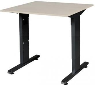 Schaffenburg T-lines bureau hoogte instelbaar (61-90cm) met 80x80cm lindberg eiken 20mm blad en zwart (RAL9011) t-poot frame met rechte tenen