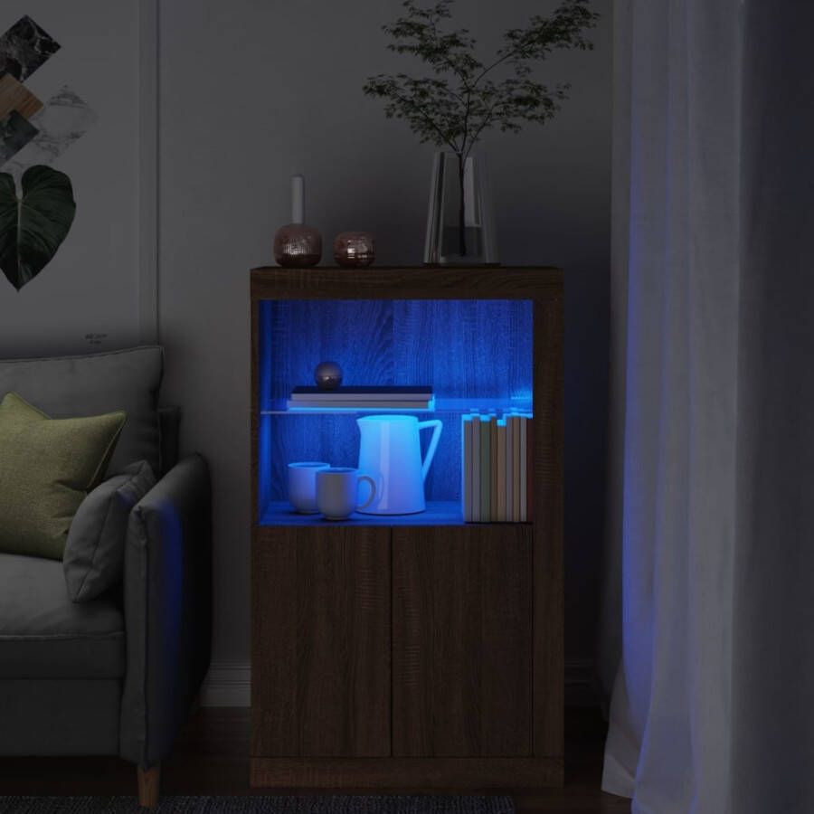 VidaXL Bijzetkast met LED-verlichting bewerkt hout bruin eikenkleur