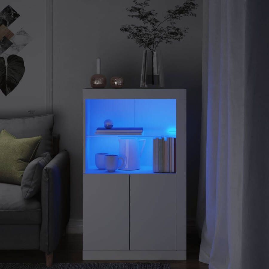 VidaXL Bijzetkast met LED-verlichting bewerkt hout wit