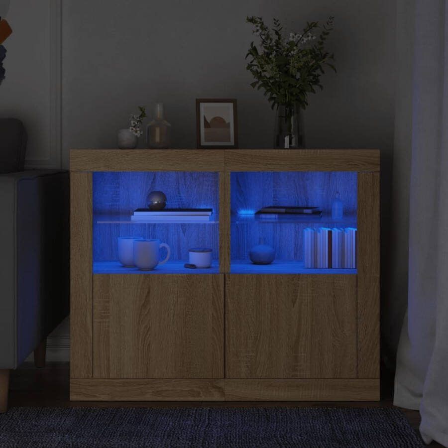 VidaXL Bijzetkastjes met LED 2 st bewerkt hout sonoma eikenkleurig