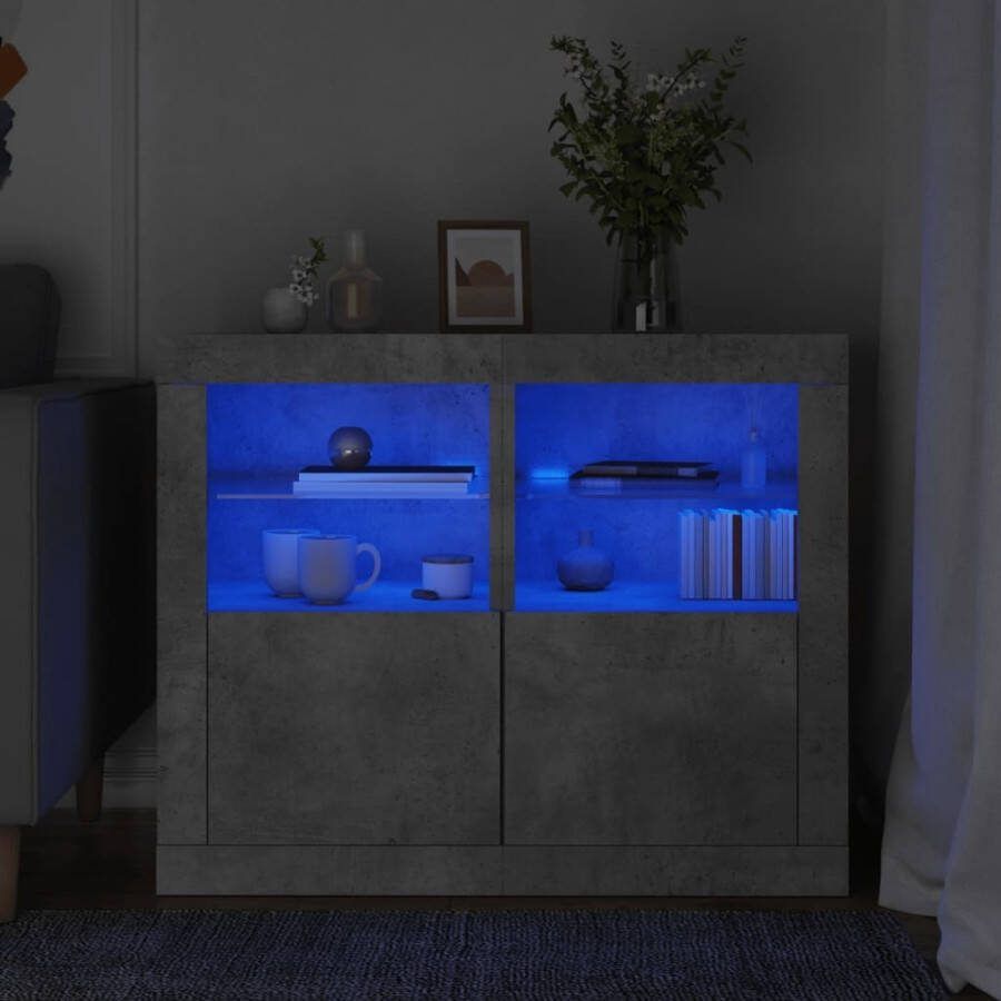 VidaXL Bijzetkastjes met LED-verlichting 2 st bewerkt hout betongrijs - Foto 1