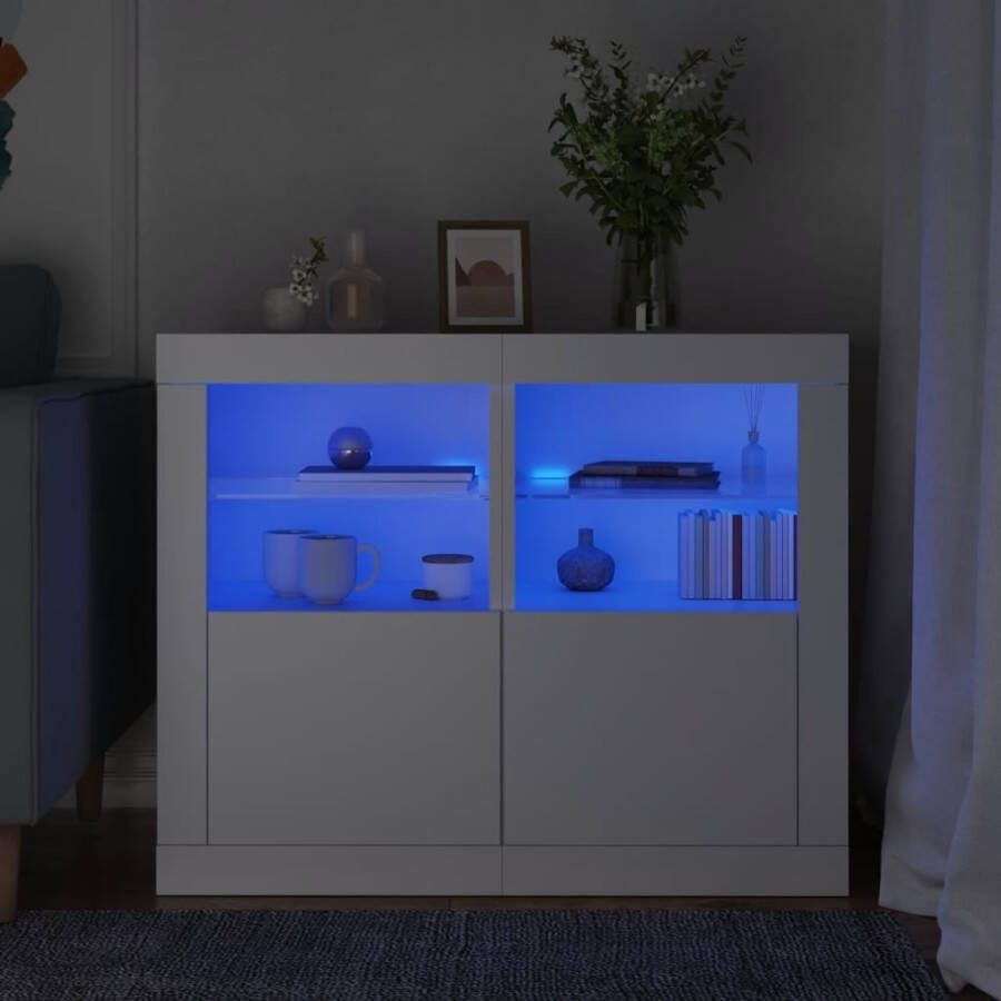 VidaXL Bijzetkastjes met LED-verlichting 2 st bewerkt hout wit