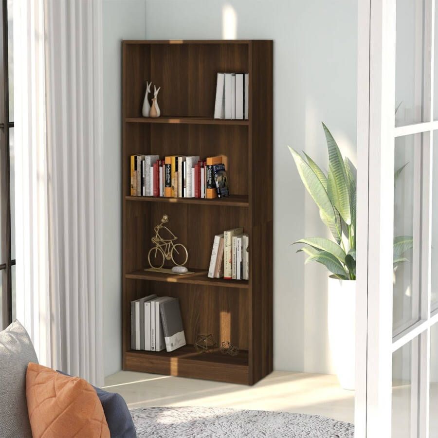 VidaXL Boekenkast 4 schappen 60x24x142 cm bewerkt hout bruin eikenkleur