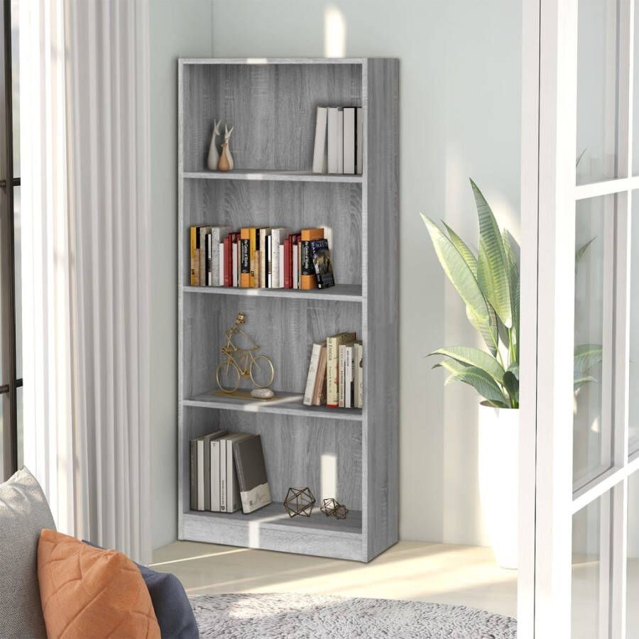 VidaXL Boekenkast 4 schappen 60x24x142 cm bewerkt hout grijs sonoma