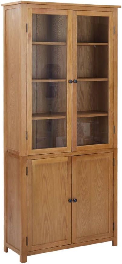 VidaXL Boekenkast met 4 deuren 90x35x200 cm massief eikenhout en glas