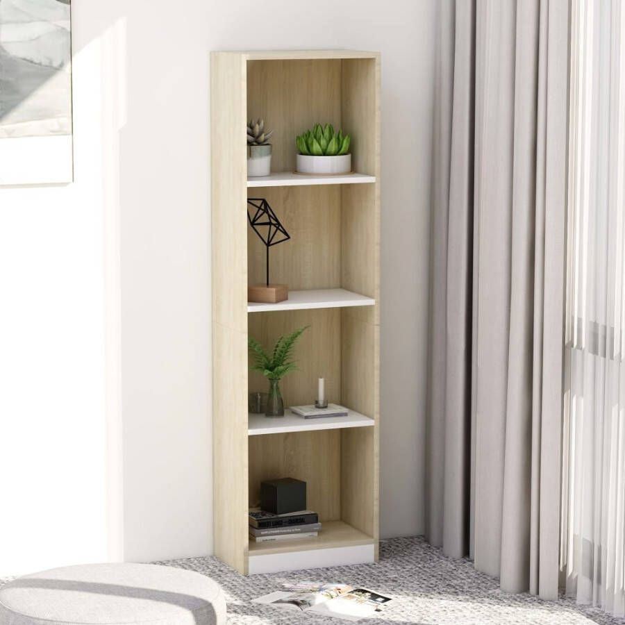 VidaXL Boekenkast met 4 schappen 40x24x142cm bewerkt hout wit en eiken