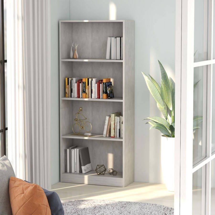 VidaXL Boekenkast met 4 schappen 60x24x142 cm bewerkt hout betongrijs