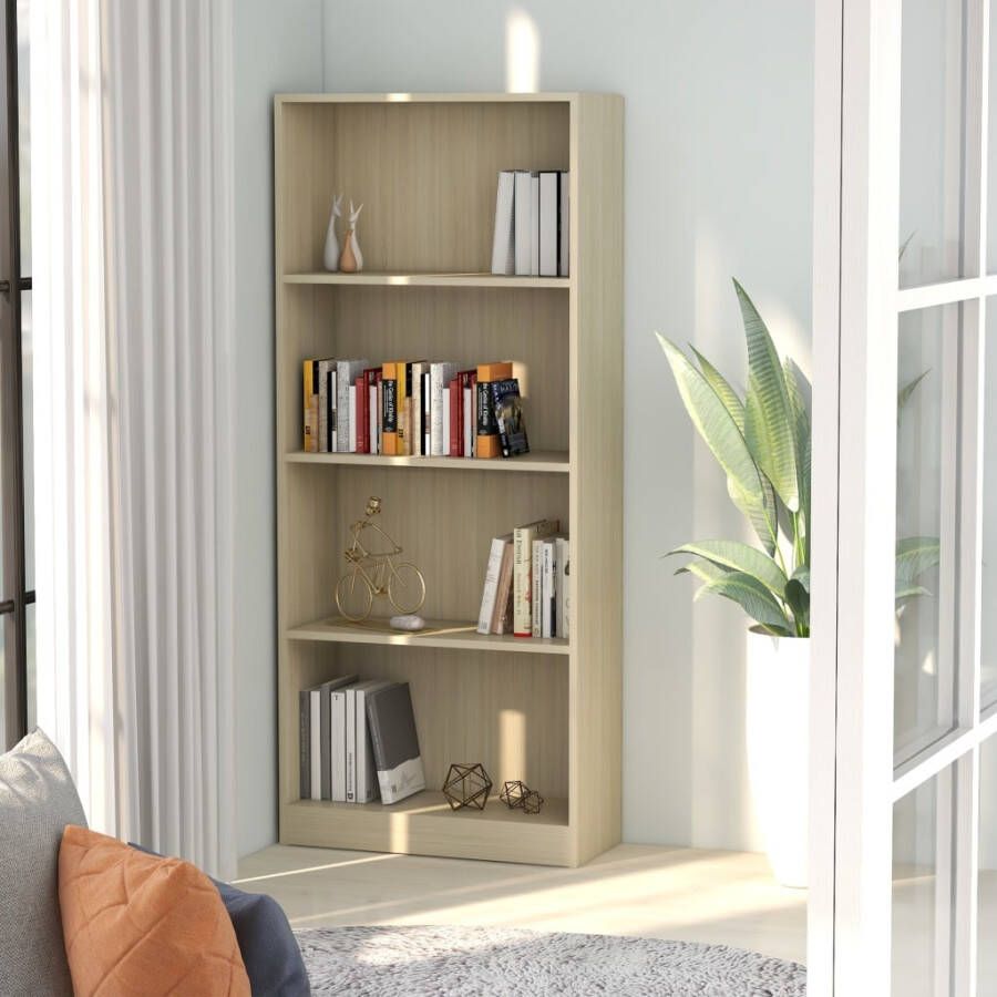 VidaXL Boekenkast met 4 schappen 60x24x142 cm bewerkt hout sonoma eik