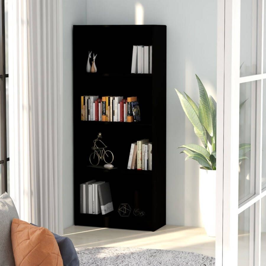 VidaXL Boekenkast met 4 schappen 60x24x142 cm bewerkt hout zwart