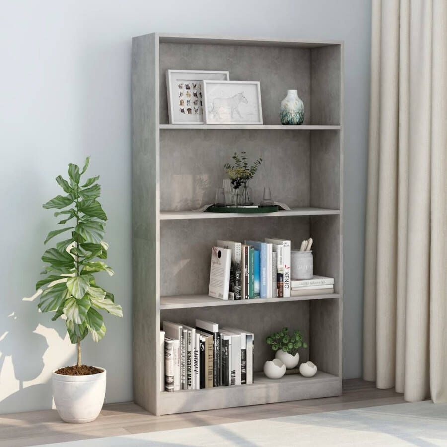 VidaXL Boekenkast met 4 schappen 80x24x142 cm bewerkt hout betongrijs