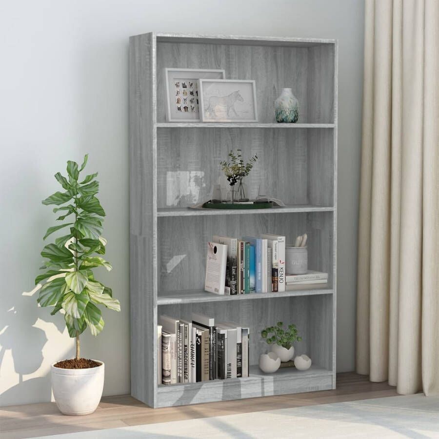 VidaXL Boekenkast met 4 schappen 80x24x142 cm bewerkt hout grijs