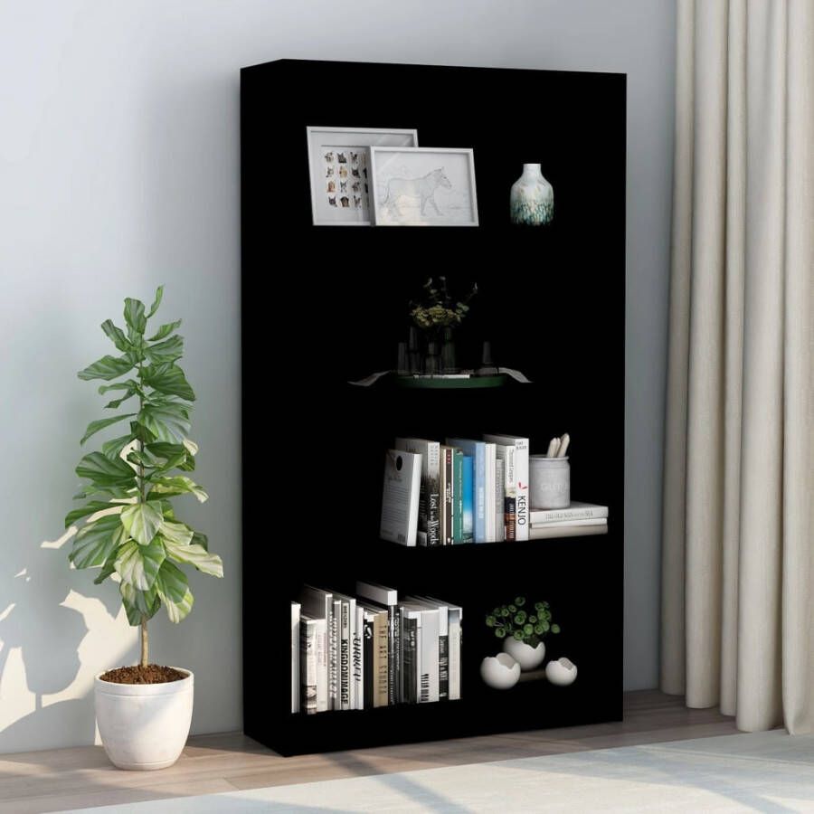 VidaXL Boekenkast met 4 schappen 80x24x142 cm bewerkt hout zwart