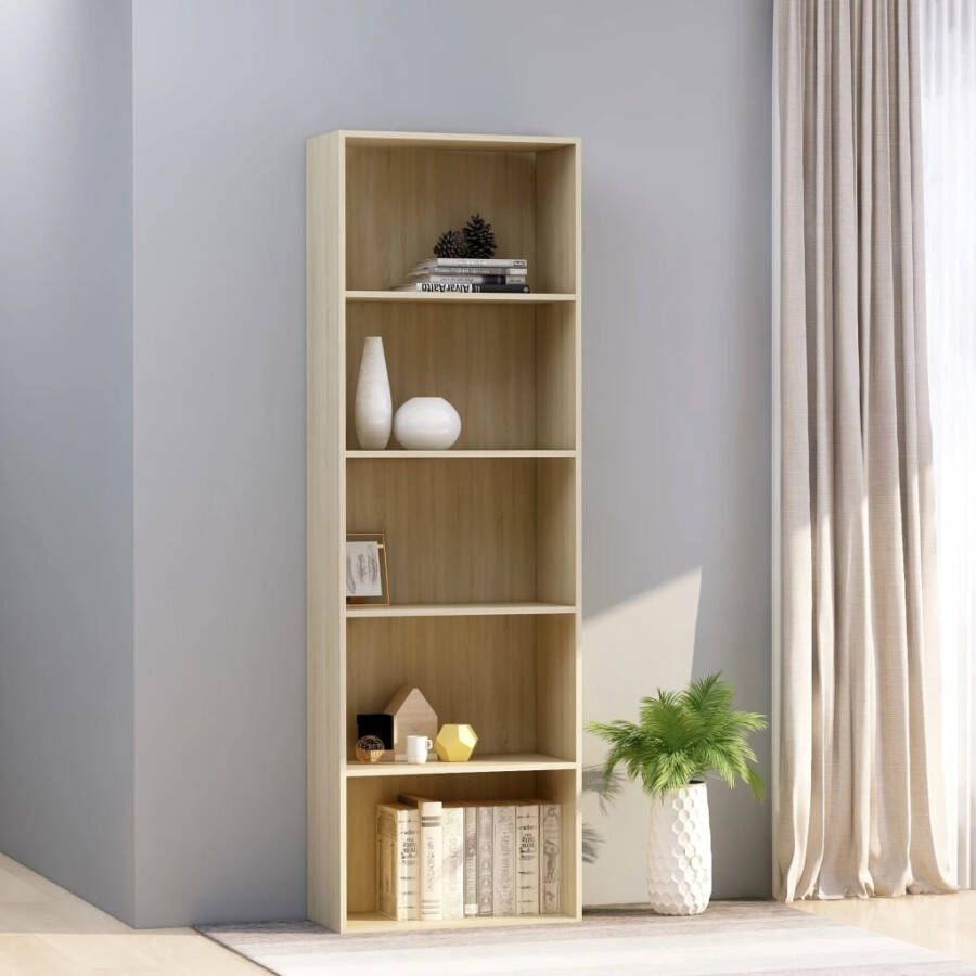 VidaXL Boekenkast met 5 schappen 60x30x189cm bewerkt hout sonoma eiken