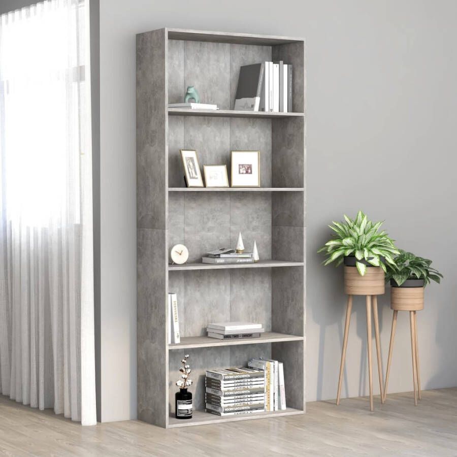 VidaXL Boekenkast met 5 schappen 80x30x189 cm bewerkt hout betongrijs