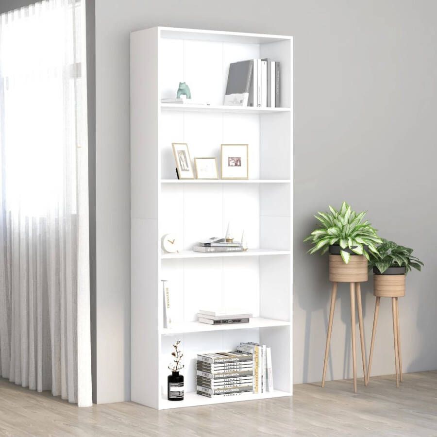 VidaXL Boekenkast met 5 schappen 80x30x189 cm spaanplaat wit