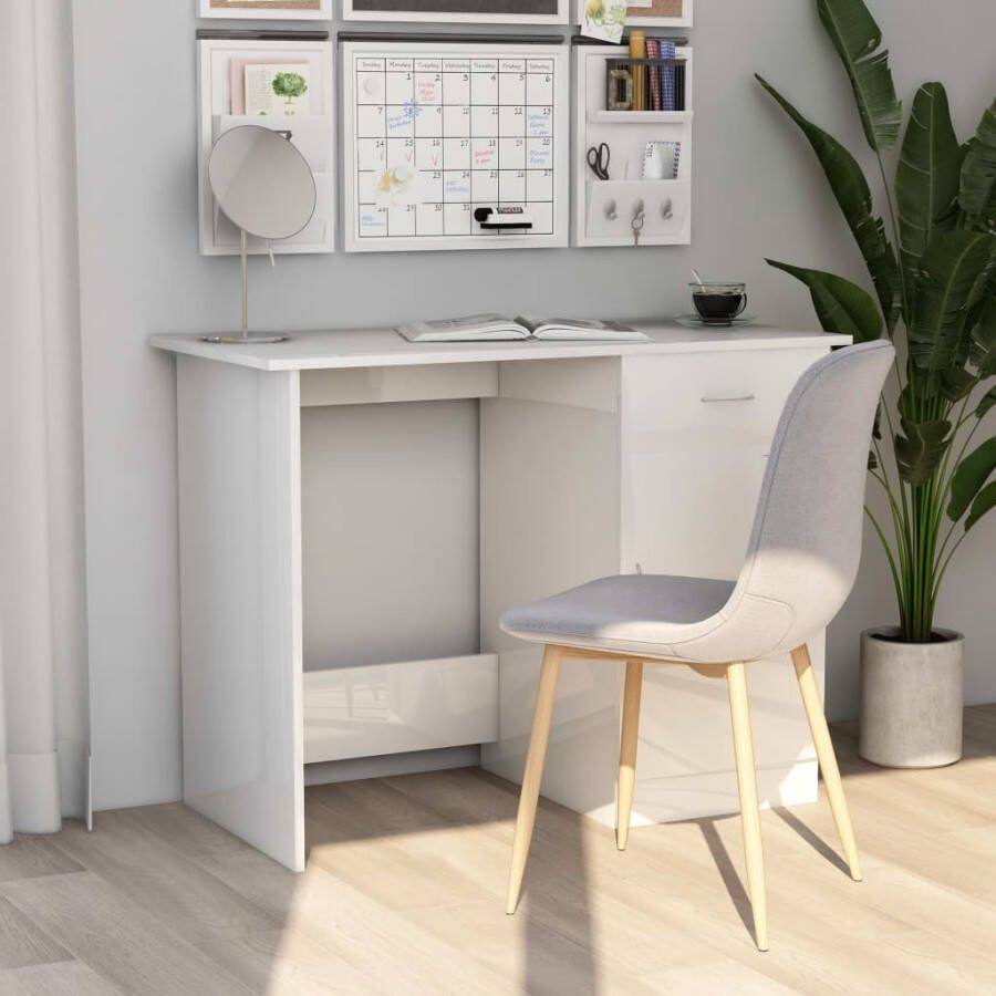 VidaXL Bureau 100x50x76 cm bewerkt hout hoogglans wit