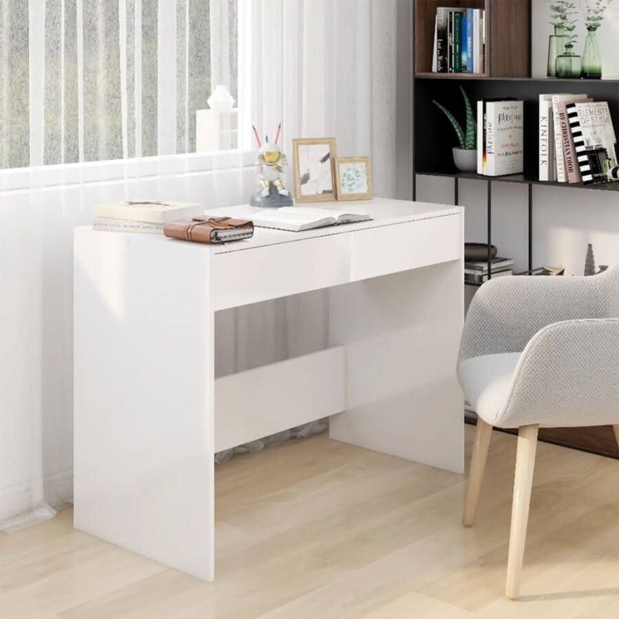 VidaXL Bureau 101x50x76 5 cm spaanplaat hoogglans wit