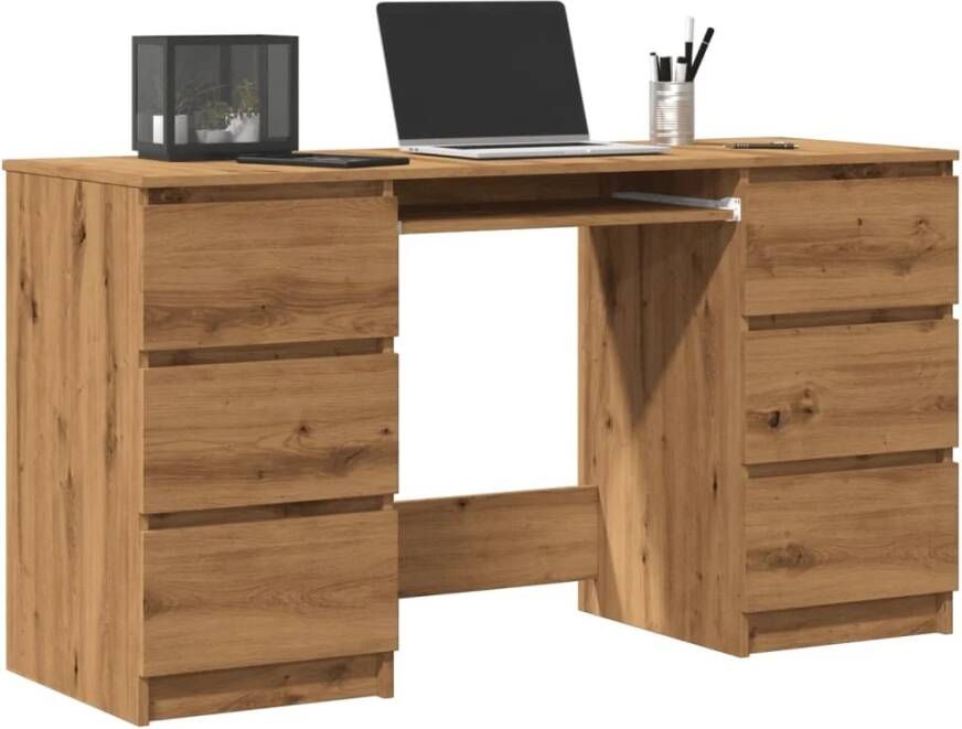 vidaXL Bureau 140x50x77 cm bewerkt hout artisanaal eikenkleur