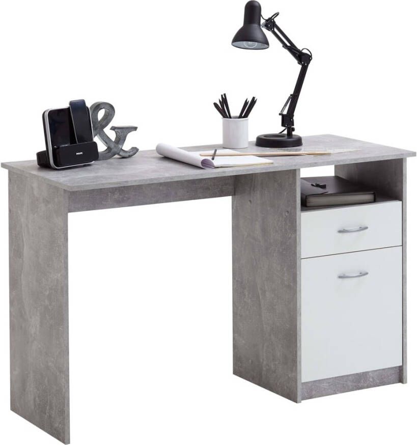 VidaXL Bureau met 1 lade 123x50x76 5 cm betonkleurig en wit