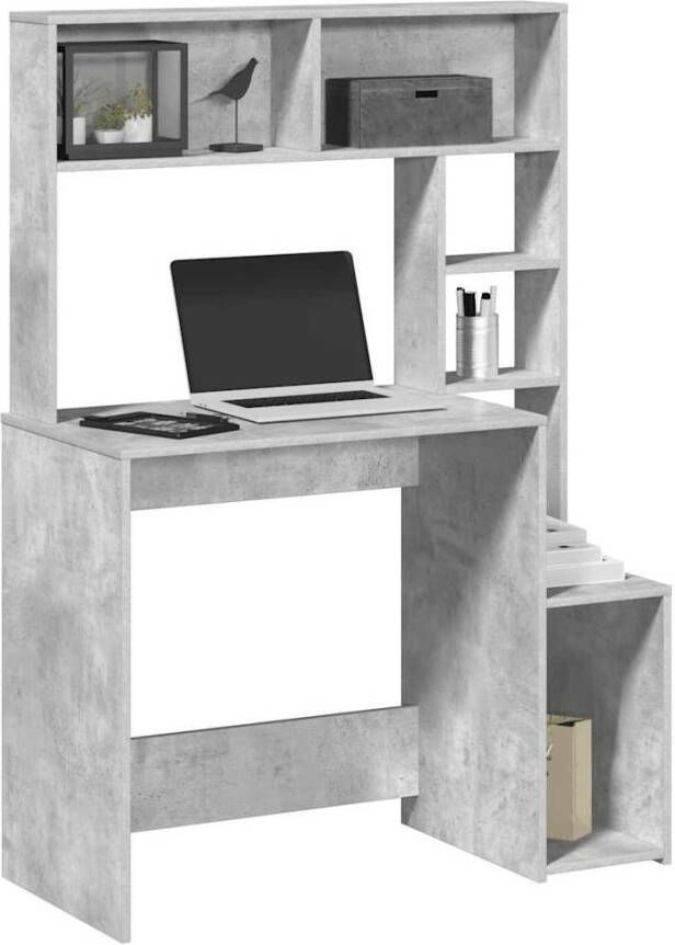 VidaXL Bureau met schappen 100x45x140 cm bewerkt hout betongrijs