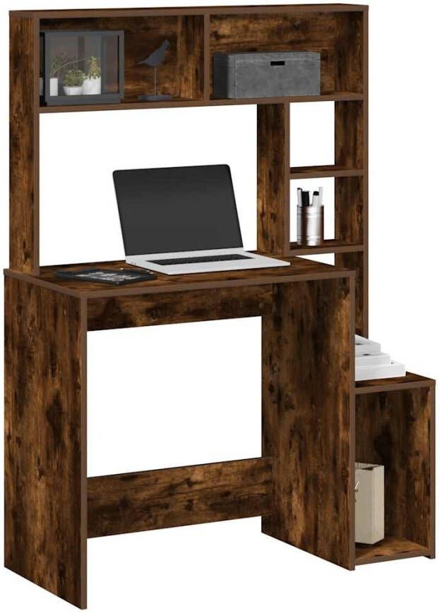 VidaXL Bureau met schappen 100x45x140 cm bewerkt hout gerookt eiken