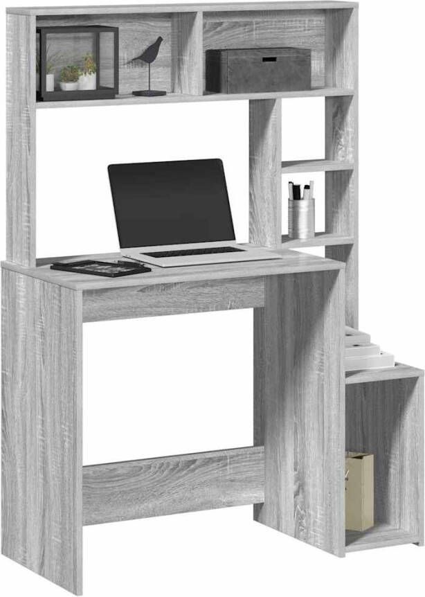 VidaXL Bureau met schappen 100x45x140 cm bewerkt hout grijs sonoma