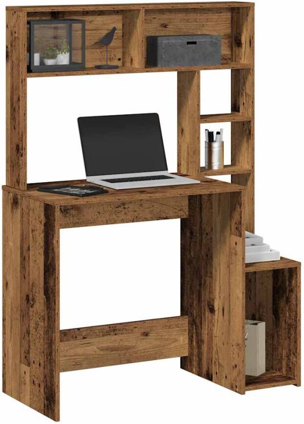 VidaXL Bureau met schappen 100x45x140 cm bewerkt hout oud houtkleurig