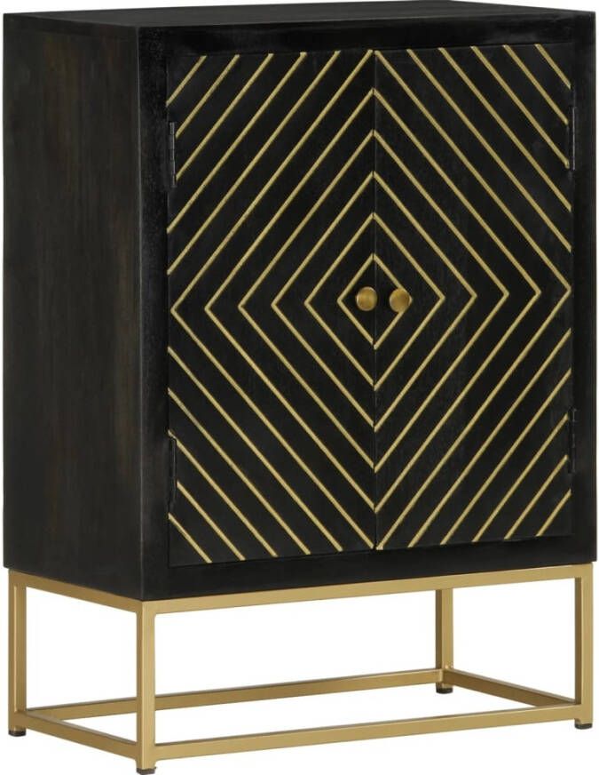 VidaXL Dressoir met 2 deuren 55x30x75 cm mangohout zwart en goud