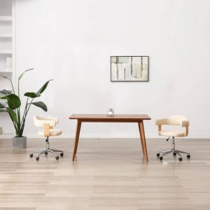 VidaXL Kantoorstoel draaibaar gebogen hout en kunstleer crème