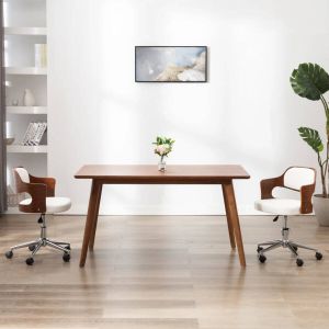 VidaXL Kantoorstoel draaibaar gebogen hout en kunstleer wit