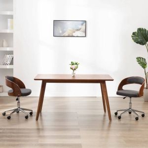 VidaXL Kantoorstoel draaibaar gebogen hout en stof grijs