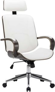 VidaXL Kantoorstoel draaibaar met hoofdsteun kunstleer en hout wit