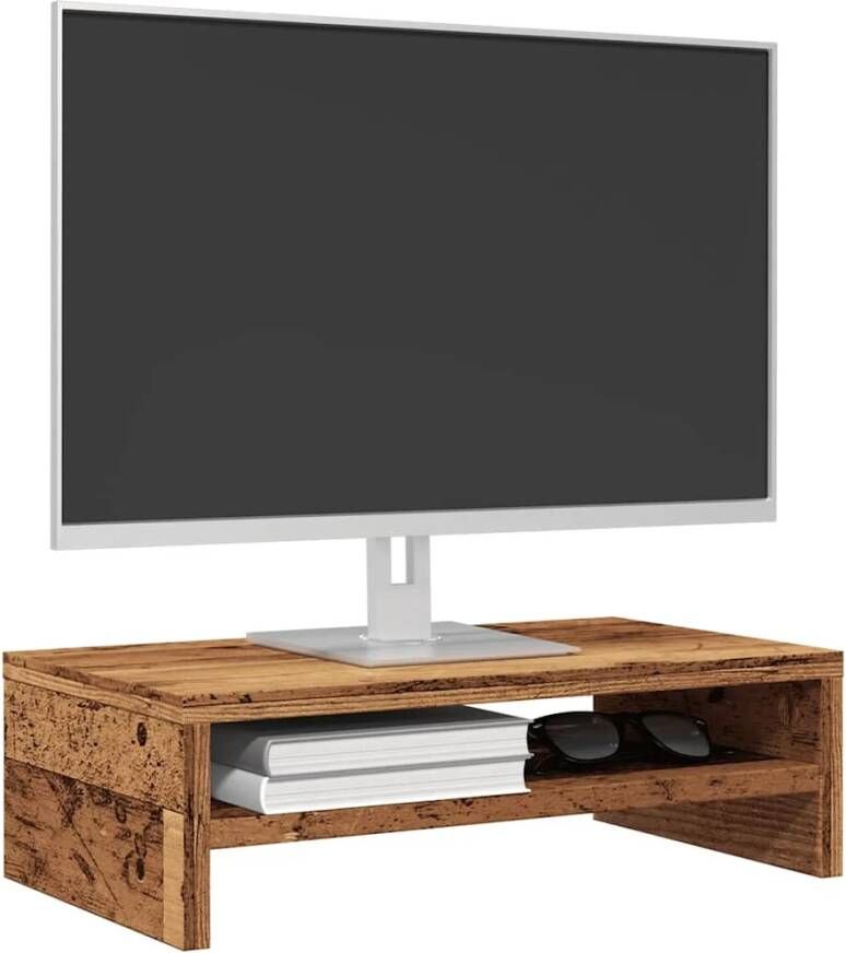 VidaXL Monitorstandaard 42x24x13 cm bewerkt hout oud houtkleurig