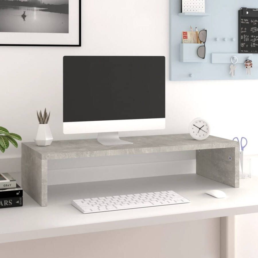 VidaXL Monitorstandaard 60x23 5x12 cm bewerkt hout betongrijs
