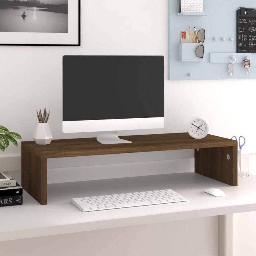VidaXL Monitorstandaard 60x23 5x12 cm bewerkt hout bruineikenkleurig