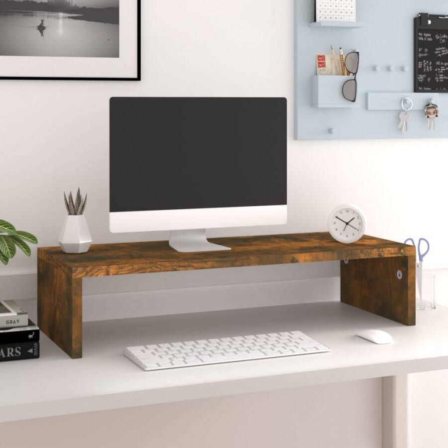 VidaXL Monitorstandaard 60x23 5x12 cm bewerkt hout gerookt eikenkleur