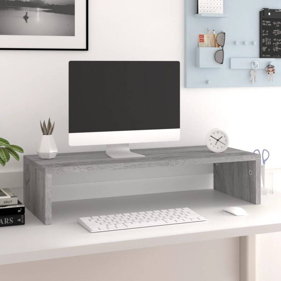 VidaXL Monitorstandaard 60x23 5x12 cm bewerkt hout grijs sonoma eiken