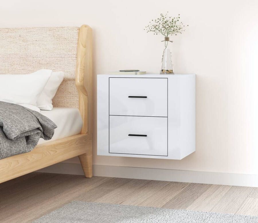 VidaXL Nachtkastje wandgemonteerd 50x36x47 cm hoogglans wit