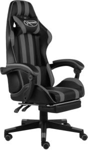 VidaXL Racestoel met voetensteun kunstleer zwart en grijs